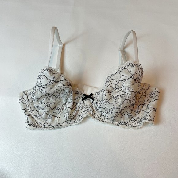 NWOT Victoria's Secret Bra 32D Body By Victoria Unlined Demi White Black Lace - Picture 1 of 7